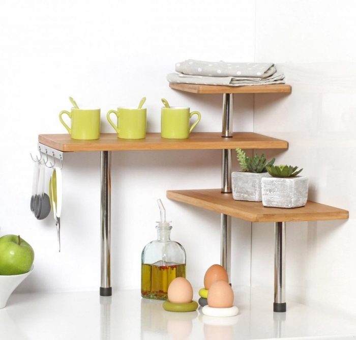 BAMBOO KITCHEN SHELF + 4 HOOKS