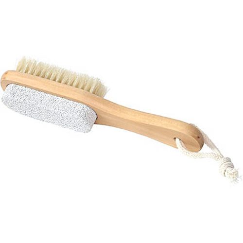 Dubbelzijdig houten puimsteen/manicure borstel HOUTEN PEDICURE BRUSH WITH 1 SIDE PUMICE STONE EN 1 SIDE BRUSH - NATURAL