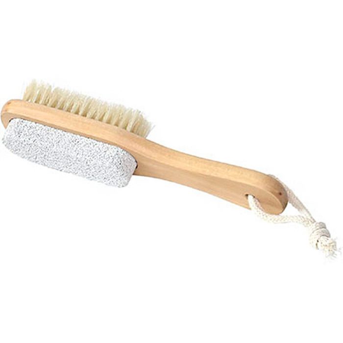 Dubbelzijdig houten puimsteen/manicure borstel HOUTEN PEDICURE BRUSH WITH 1 SIDE PUMICE STONE EN 1 SIDE BRUSH - NATURAL