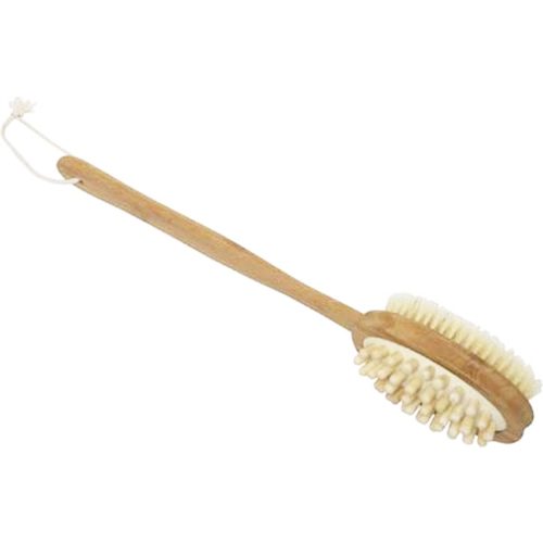 Dubbelzijdig massageborstel met bamboe handvat 42cm 2 ZIJDIG DOUCHE/MASSAGEBORSTEL - BAMBOO