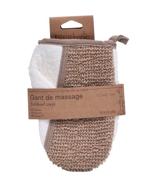 Scrubhandschoen tweezijdig hennep-bamboe MASSAGE EXFOLIATING GLOVE FOR BODY HEMP/BAMBOO - CREAM/DONKER NATURAL