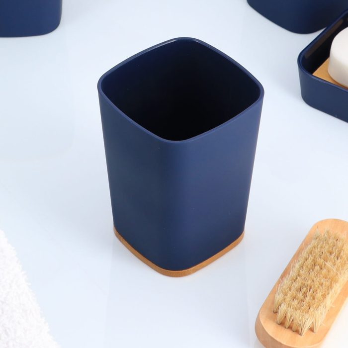 RUBBER TUMBLER + ABS AND BAMBOO - NAVY BLUE