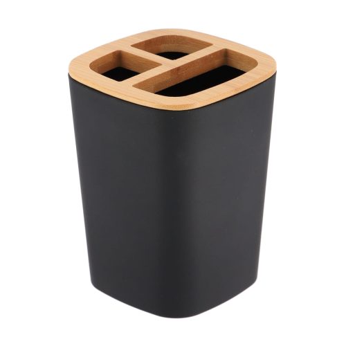 Vierkante tandenborstelhouder bamboe-kunststof zwart naturel RUBBER TOOTHBRUSH HOLDER + ABS AND BAMBOO - BLACK