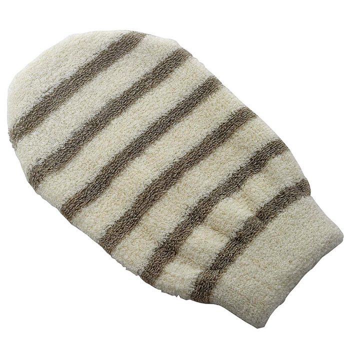 LINEN WASHCLOTH/COTTON STRIPED - CREAM/TAUPE