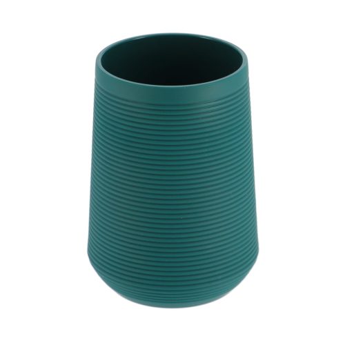 Badkamerbeker kunststof-rubber donkergroen geribbeld 300ml RUBBER AND ABS TUMBLER WITH STRIPES - DARK GREEN