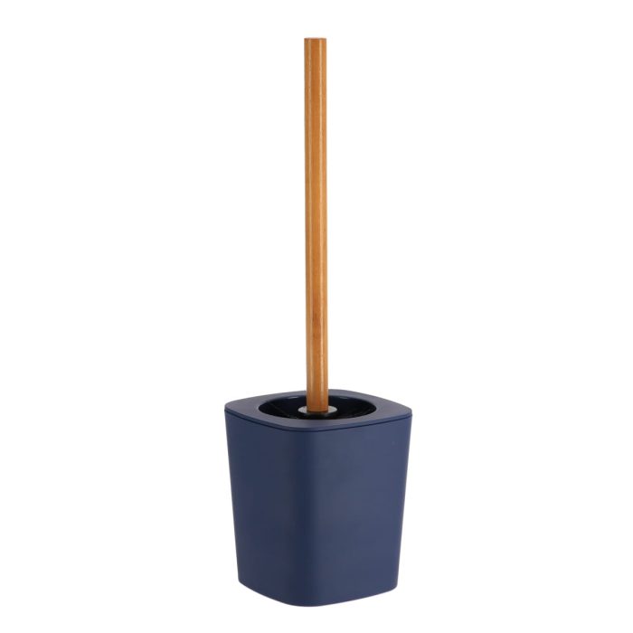 Toiletborstel met houder bamboe-kunststof marineblauw-naturel RUBBER TOILET BRUSH + ABS AND BAMBOO STEM - NAVY BLUE