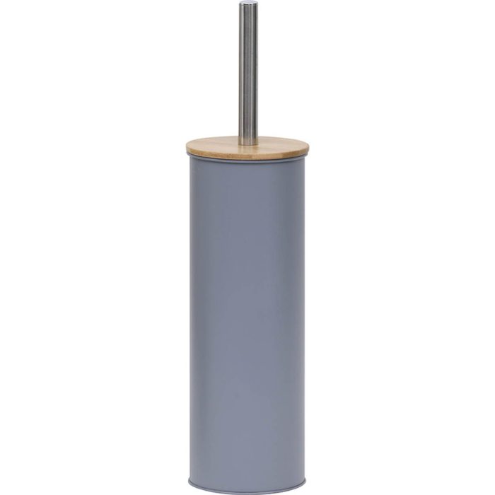 Toiletborstel met houder metaal-bamboe grijs naturel METAL TOILET BRUSH WITH BAMBOO COVER - GREY