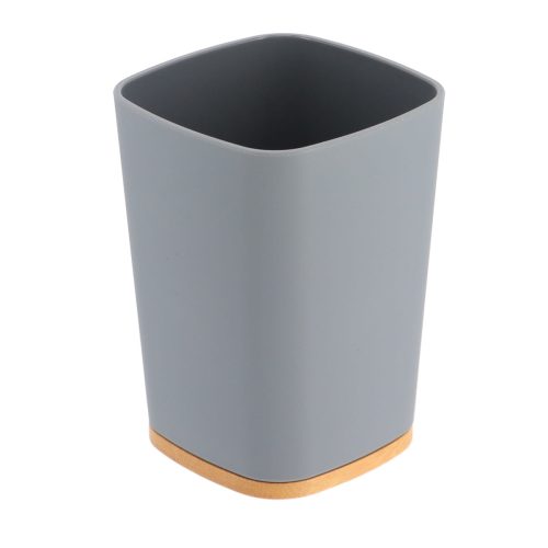 Badkamerbeker vierkant grijs-naturelRUBBER TUMBLER + ABS AND BAMBOO - GREY