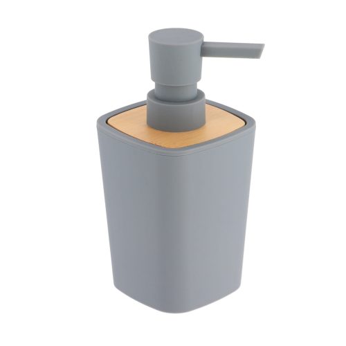 Vierkante zeepdispenser bamboe-kunststof grijs naturel 380ml RUBBER SOAP DISPENSER + ABS AND BAMBOO 380 ML - GREY