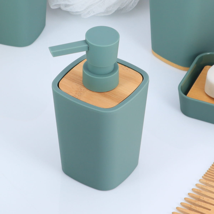 RUBBER SOAP DISPENSER + ABS AND BAMBOO 380 ML - SAGE GREEN