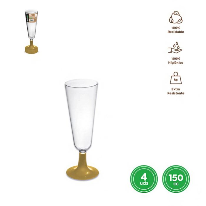 Champagneglas 150cc GOUD/TRANSPARANT herbruikbaar