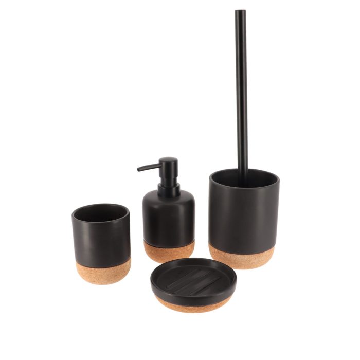 ROUND DOLOMITE SOAP DISPENSER 275 ML - BLACK/CORK