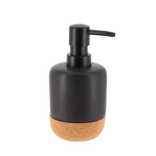 ROUND DOLOMITE SOAP DISPENSER 275 ML - BLACK/CORK