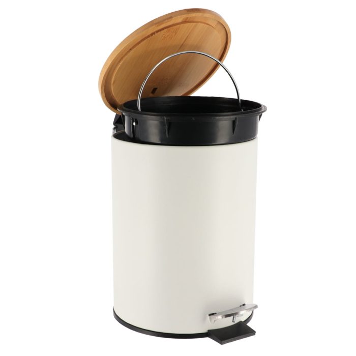 METAL DUSTBIN SOFT CLOSE 2,5L - WHITE / BAMBOO