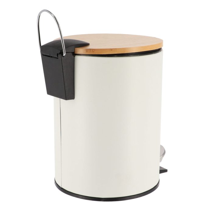 METAL DUSTBIN SOFT CLOSE 2,5L - WHITE / BAMBOO